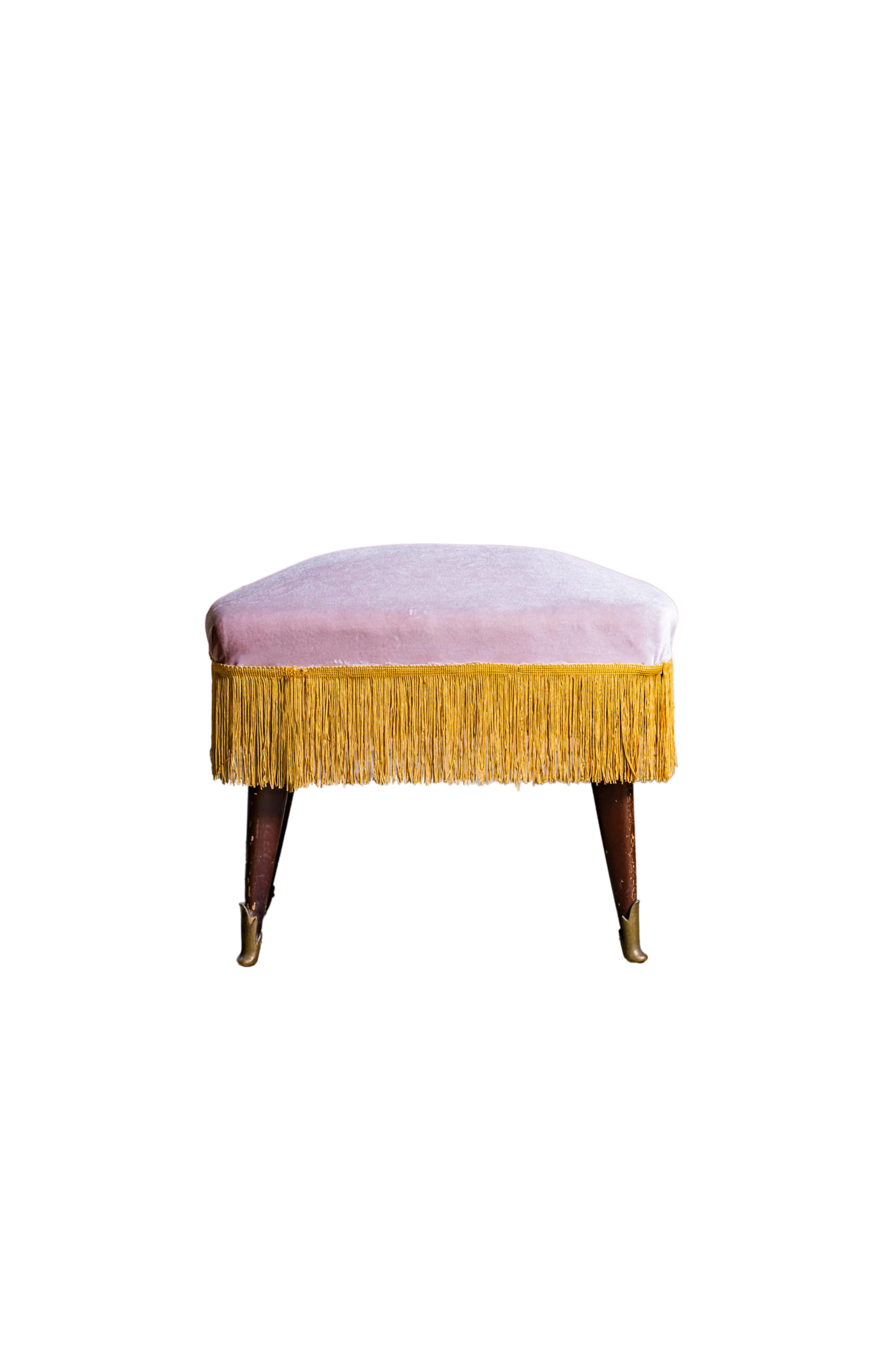 LA SGUALDRINA - Pouf quadrato in velluto rosa sfrangiato giallo - Gambe in legno