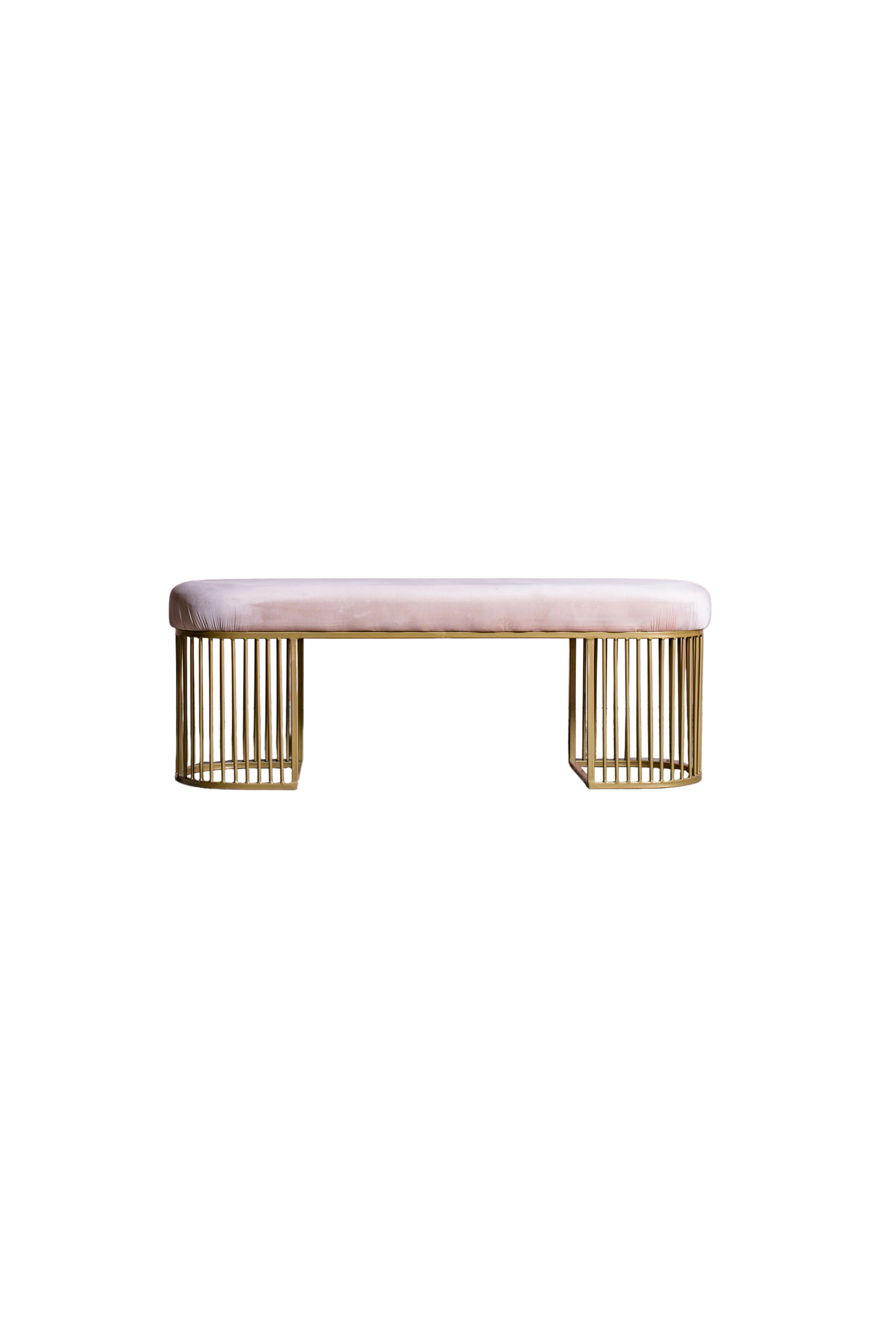 CAGE BENCH - Panca in velluto nude - Struttura oro 