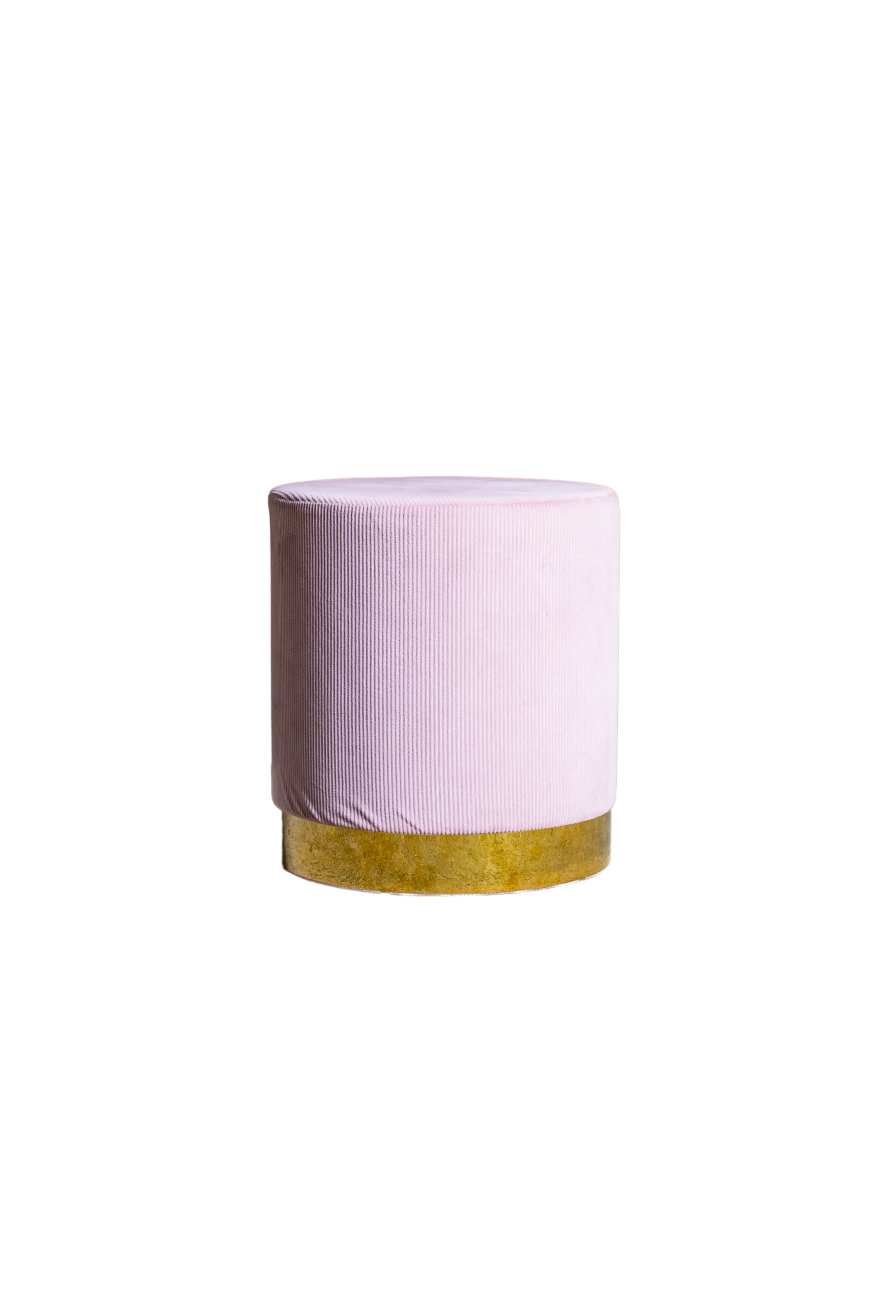 FIOR DI FRAGOLA CYLINDER - Pouf in velluto rigato rosa - Base oro
