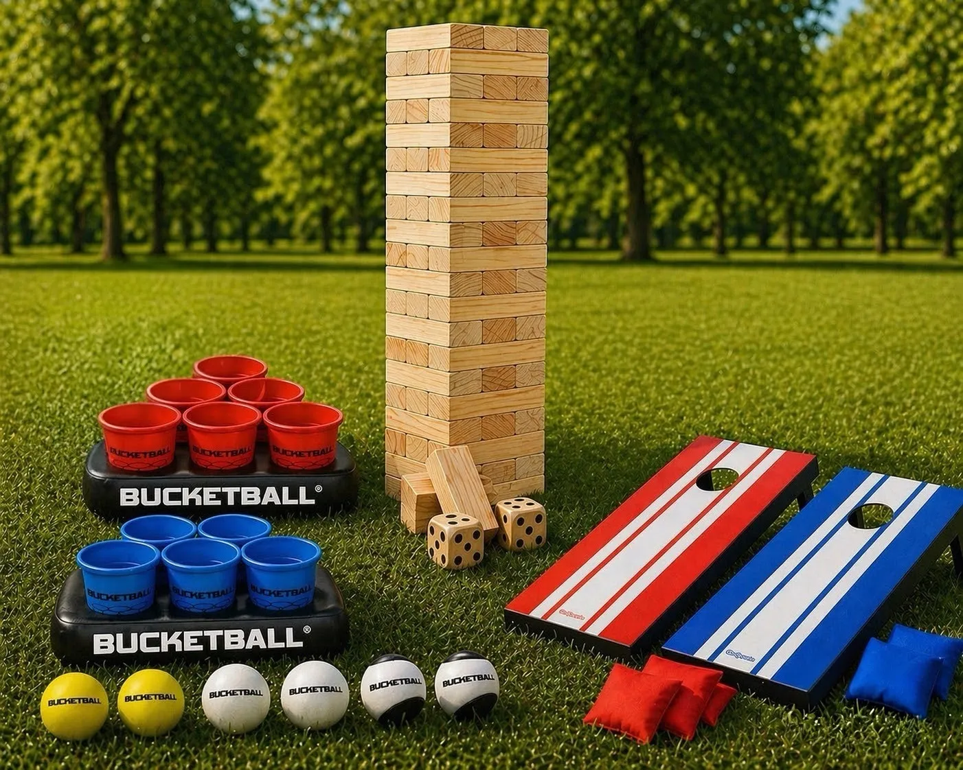 Bucket Ball/ Jenga/ Cornhole Party Pack 