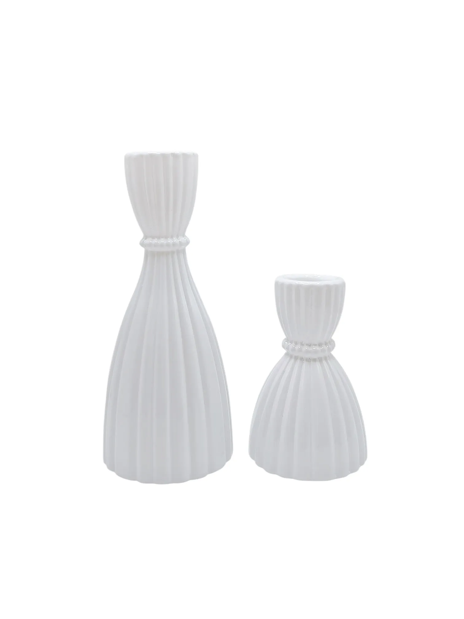 White Ribbed Glass Candle Holders