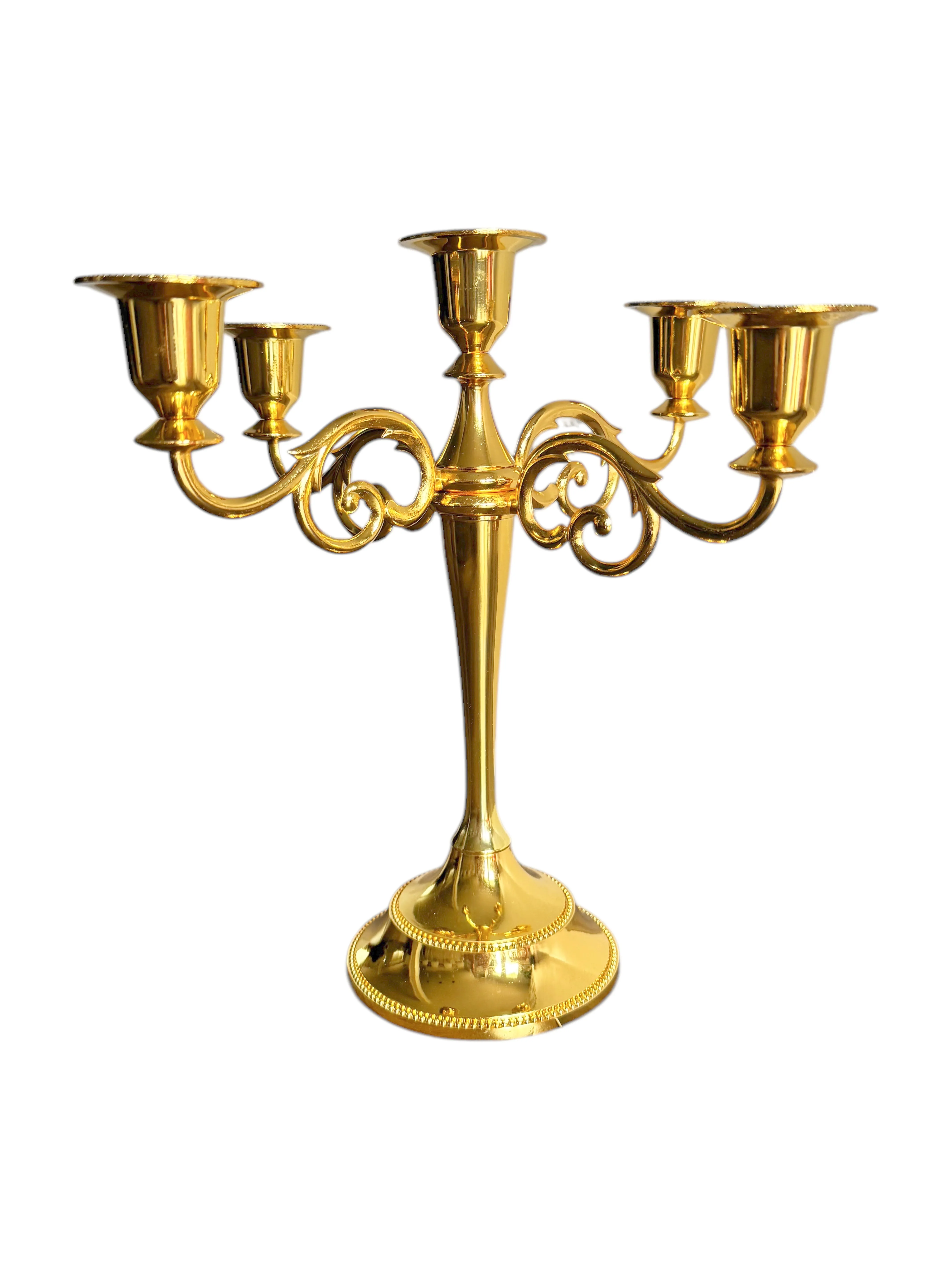 Gold Metal 5 Arm Candle Holder