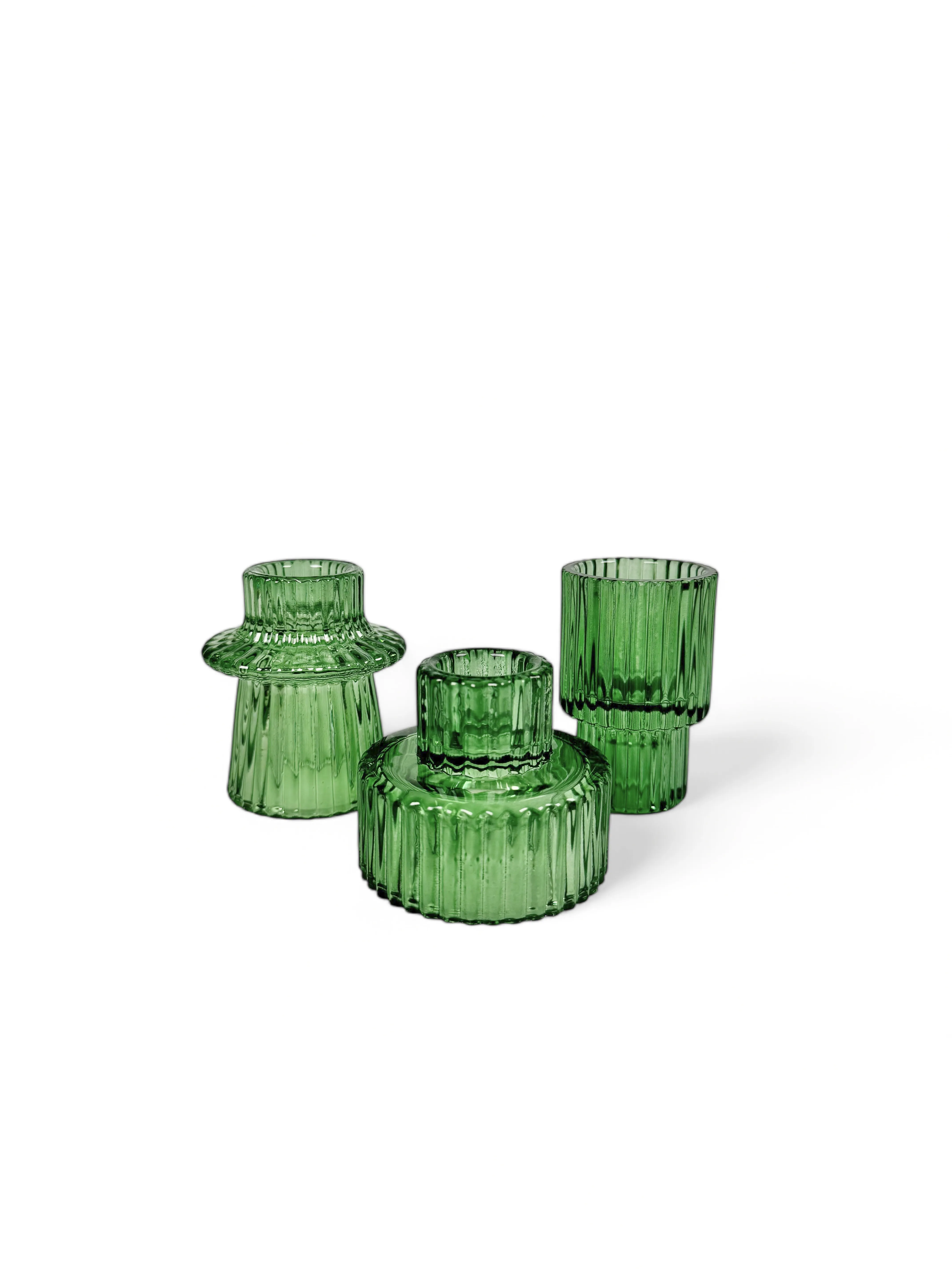 Green Ribbed Candle Holders