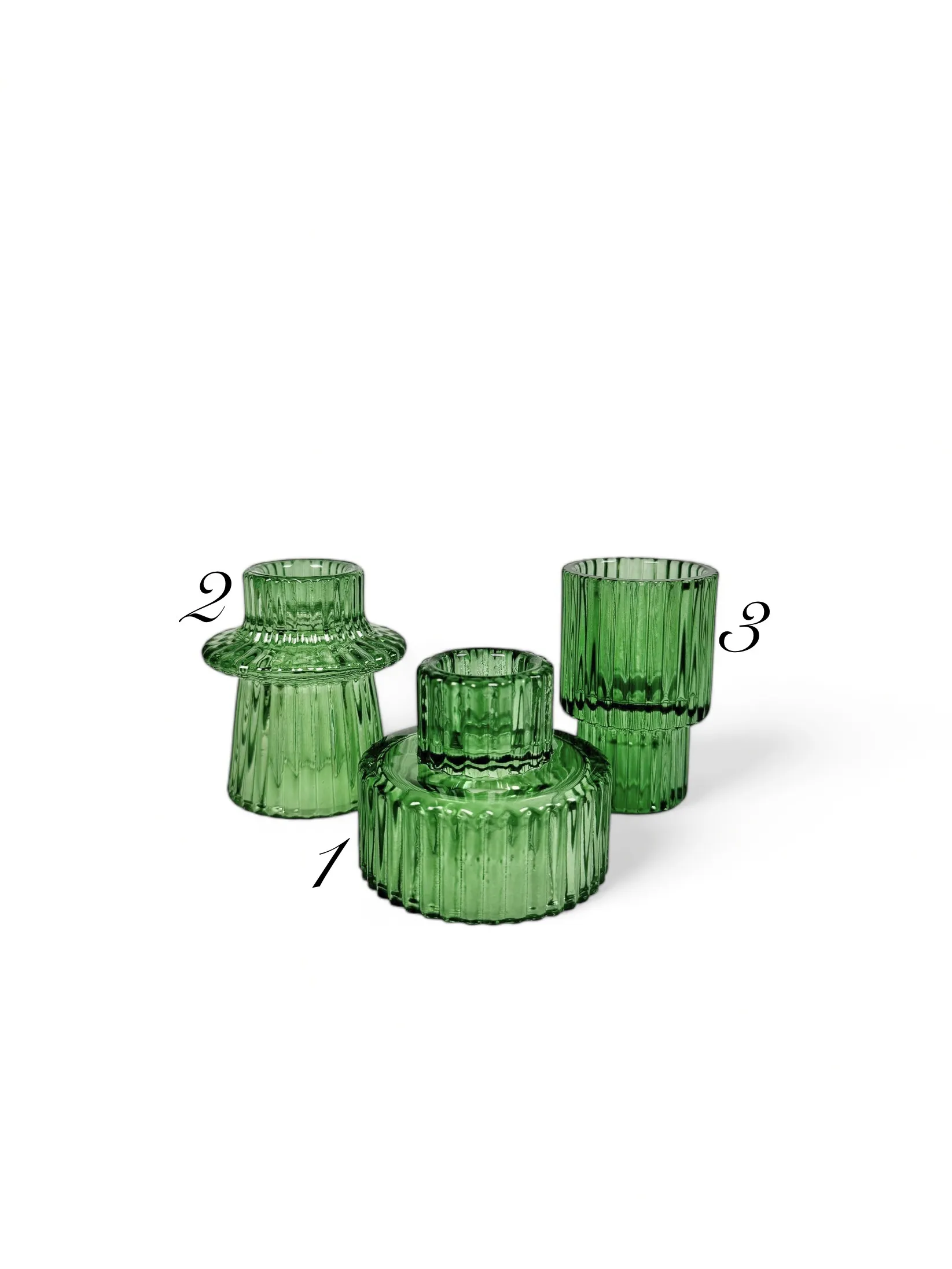 Green Ribbed Candle Holders