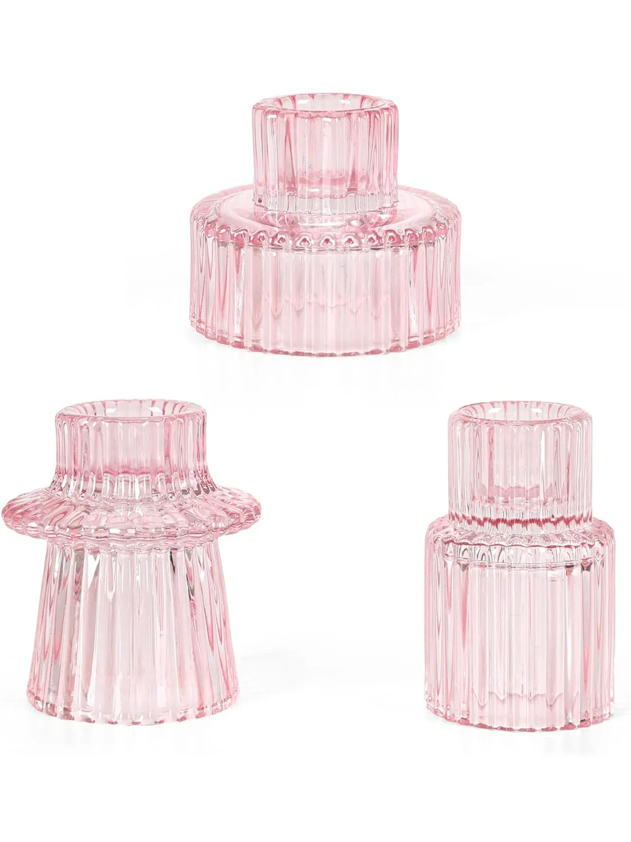 Ribbed Pink Candle Holders