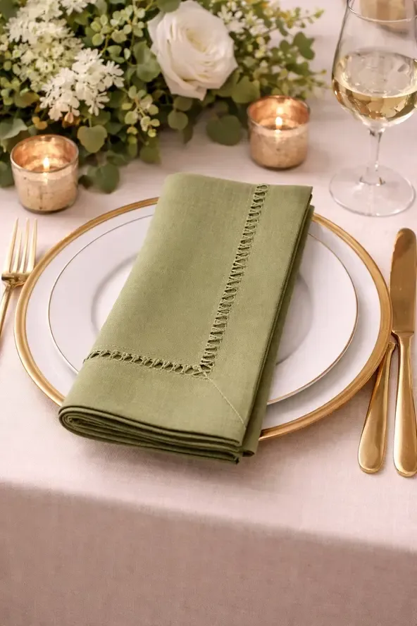 Sage Green Hemstitch Dinner Napkin