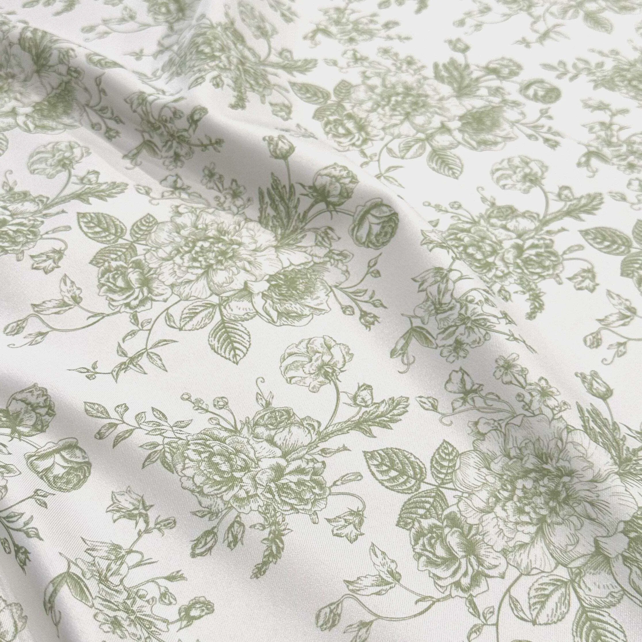 120'' Round French Toile (Poly Print) Table Linen in Sage