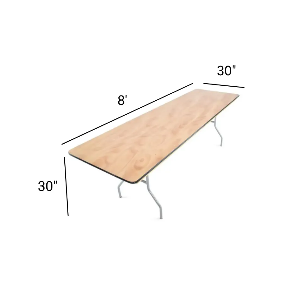 8' Rectangular Wood Banquet table