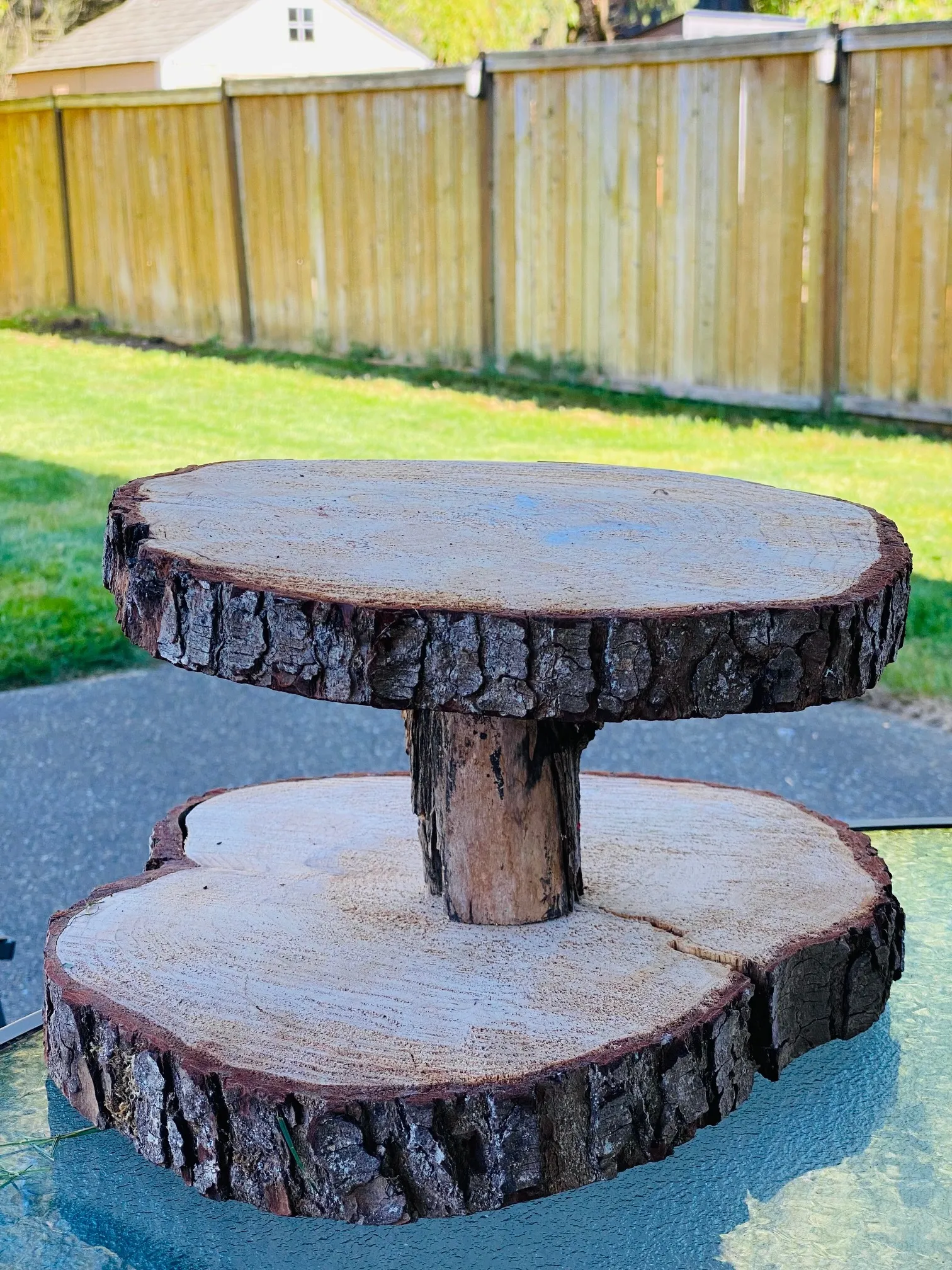 Two Tiered Rustic Log Wedding Cake Stand