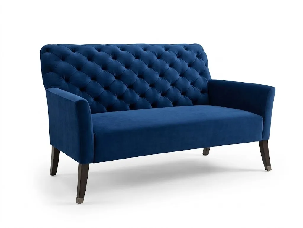 West Elm Navy Blue Tufted Velvet Loveseat