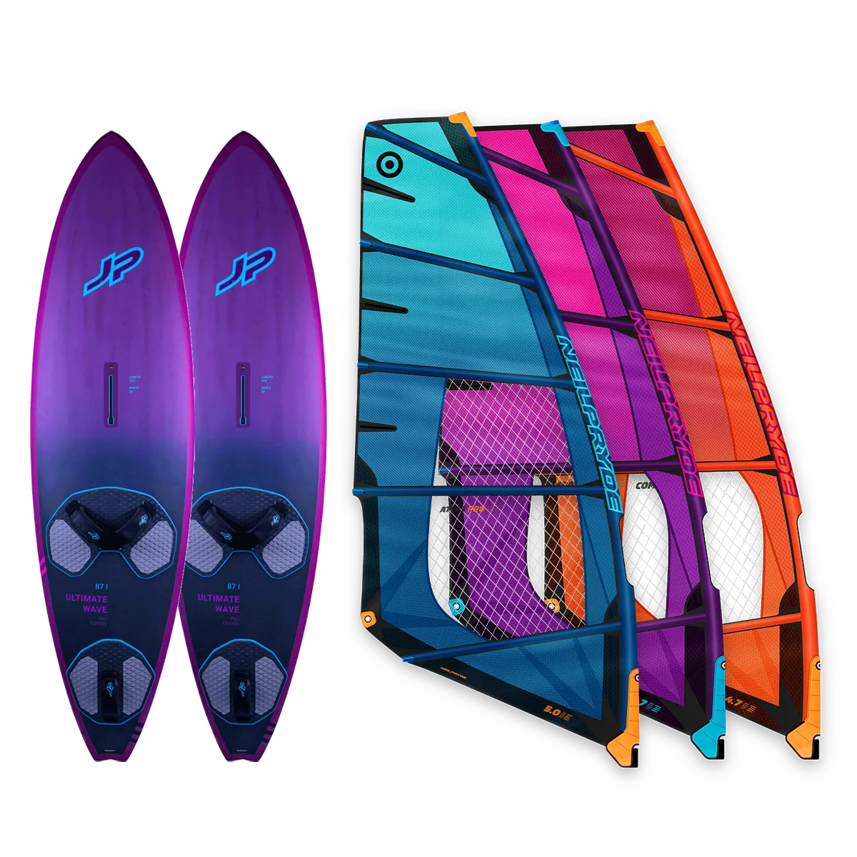 Pro Windsurf Wave Set 2 Boards 3 Sails