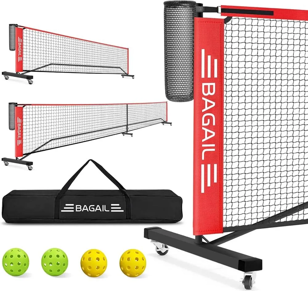 Portable Pickleball Net Set, 22 FT Regulation Size Pickle Ball Net with Ball Collector, 4 Balls and Carry Bag