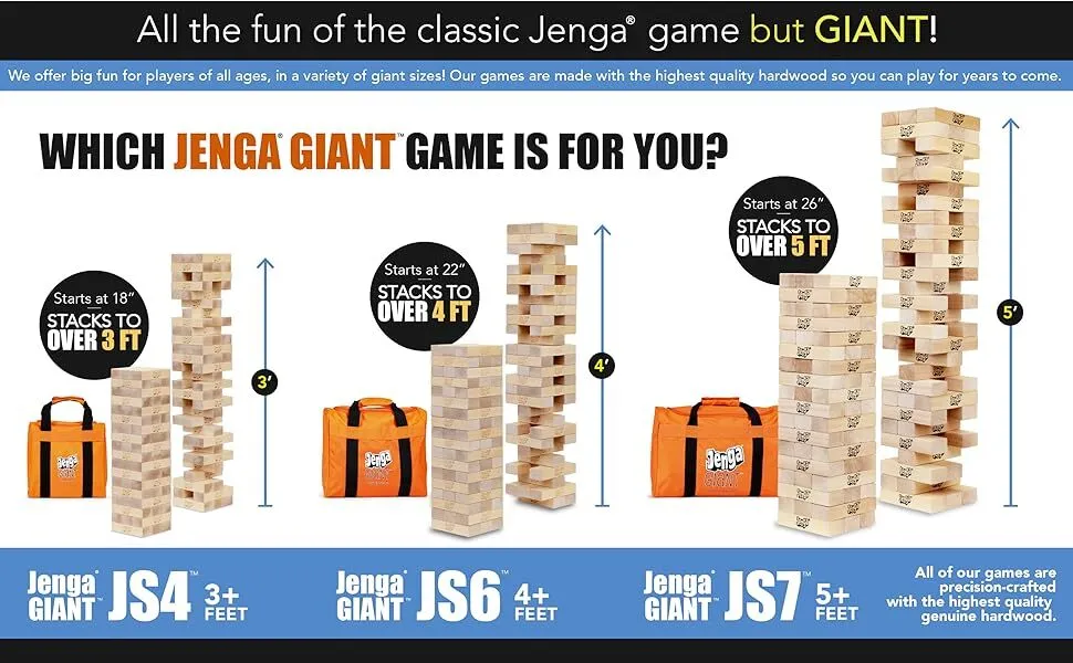 Jenga Giant - Hardwood Blocks - Stacks to Over 4 Feet -