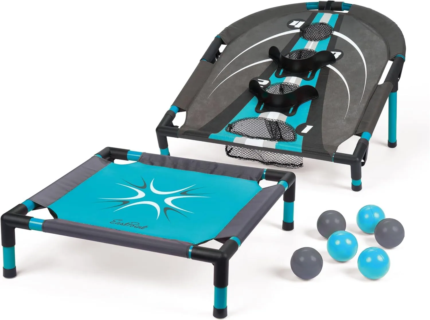 EastPoint Spring Fling Bounce Game - Black/Blue Durable PVC Construction - 6 Balls, 20in Trampoline & 29.5in x 24in Target