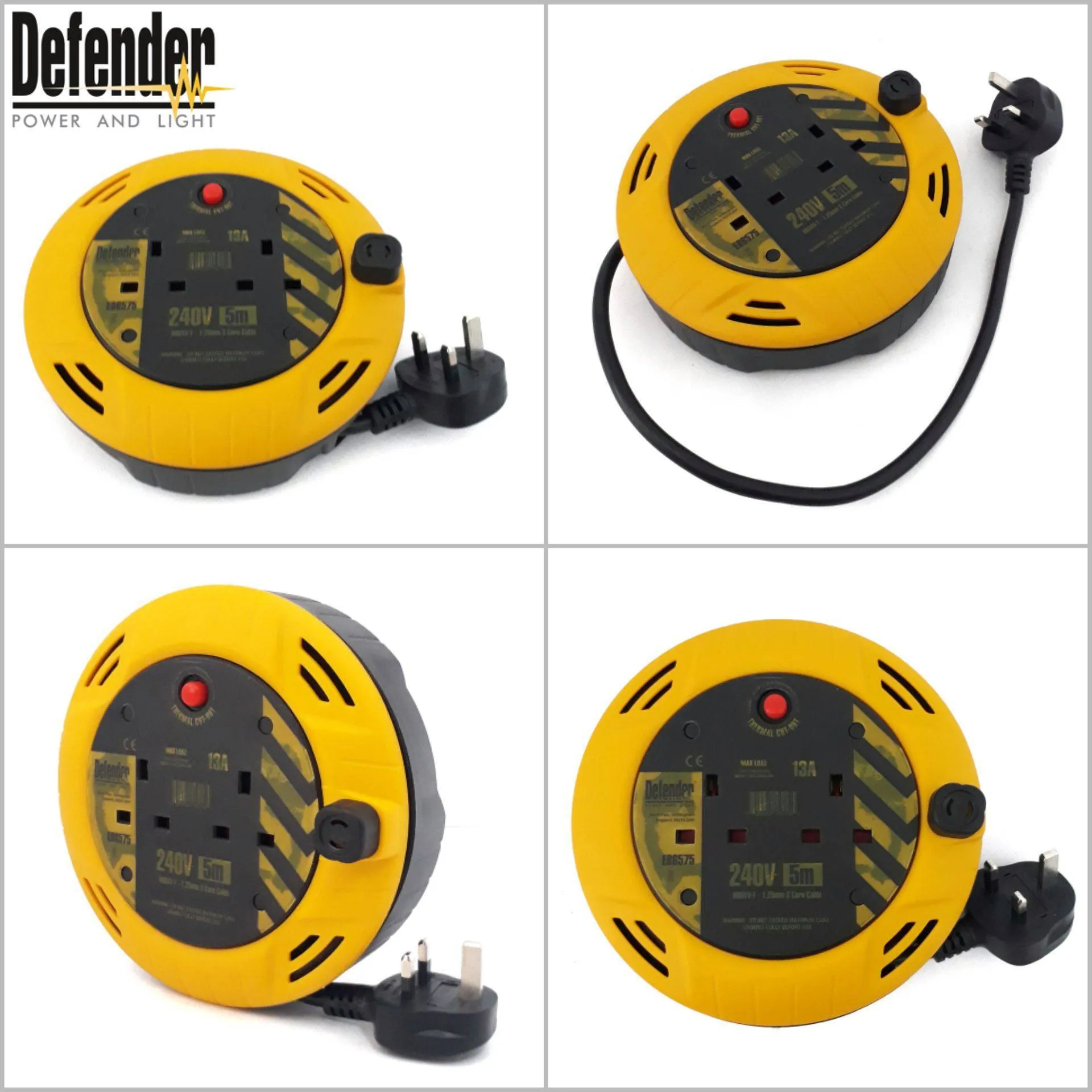 Defender Cassette Reel 1.25mm2 4-Way 13A 10m