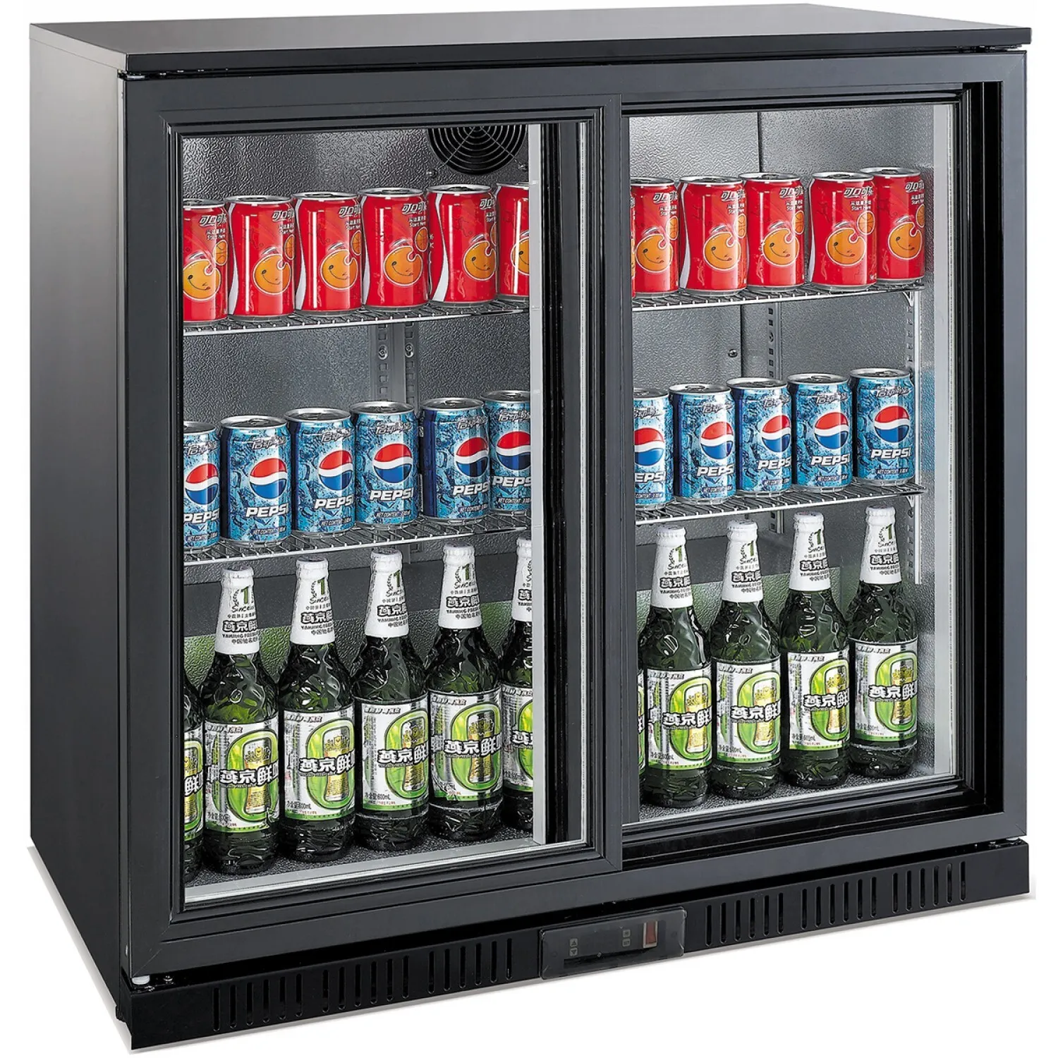 Back Bar Cooler - 2 Sliding Doors - 220 litres - Black
