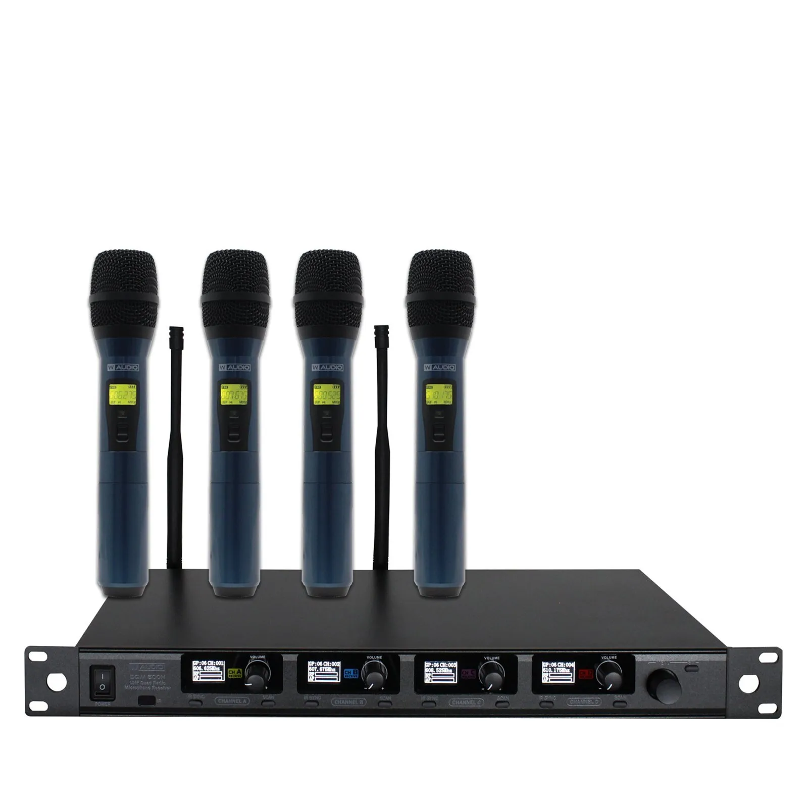 W Audio DQM 600H Quad Handheld UHF Radio Microphone System (606Mhz-614Mhz) 