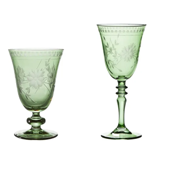 Etched Green Wine Glasses