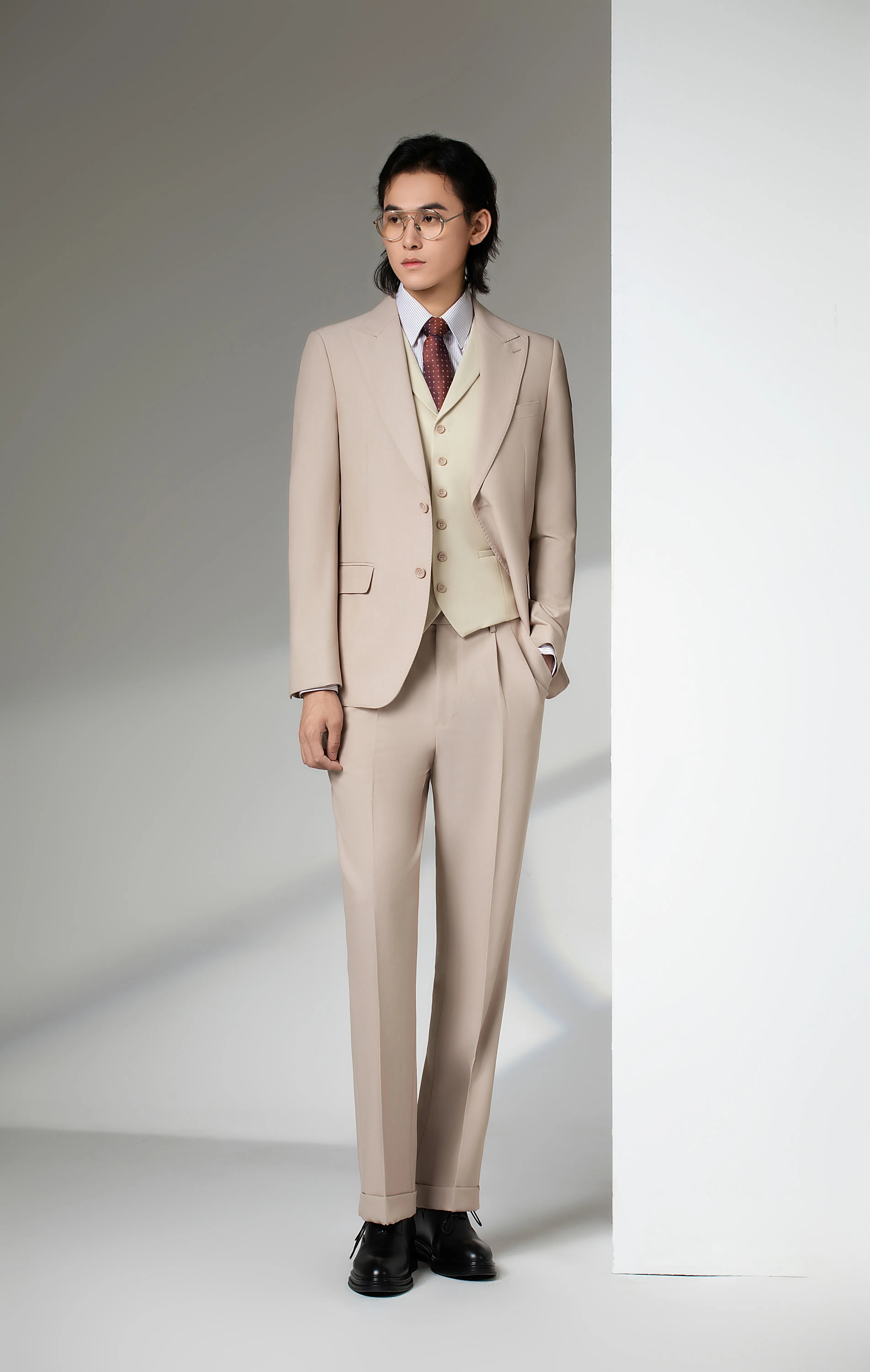Classic Sand Beige Three-Piece Tuxedo