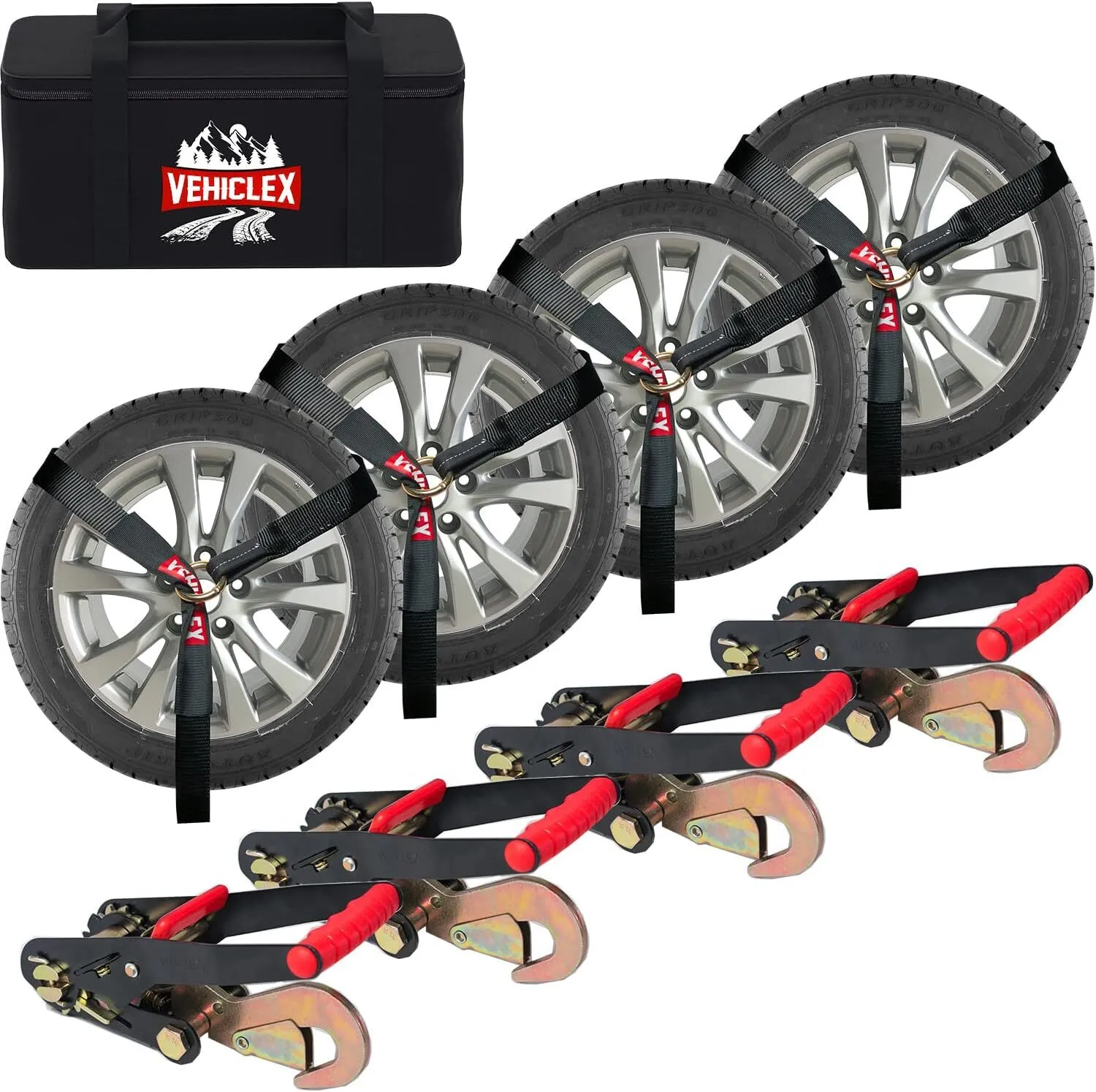 VehicleX Lasso Tie Down Straps with Snap Hooks - 4 Pack 2" x 10' Ratchet Straps