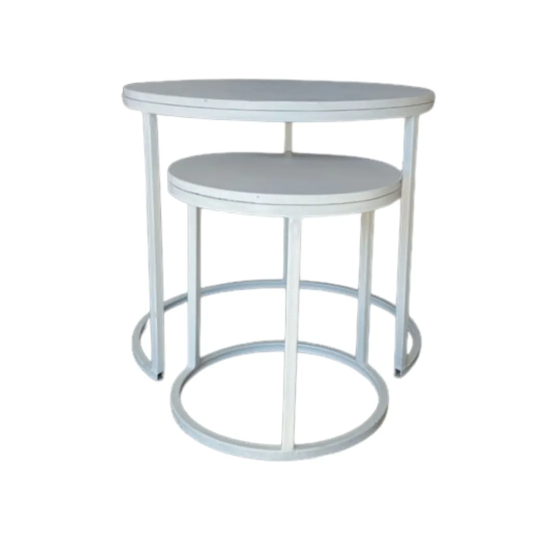 White Nesting Coffee table Wood Top Round
