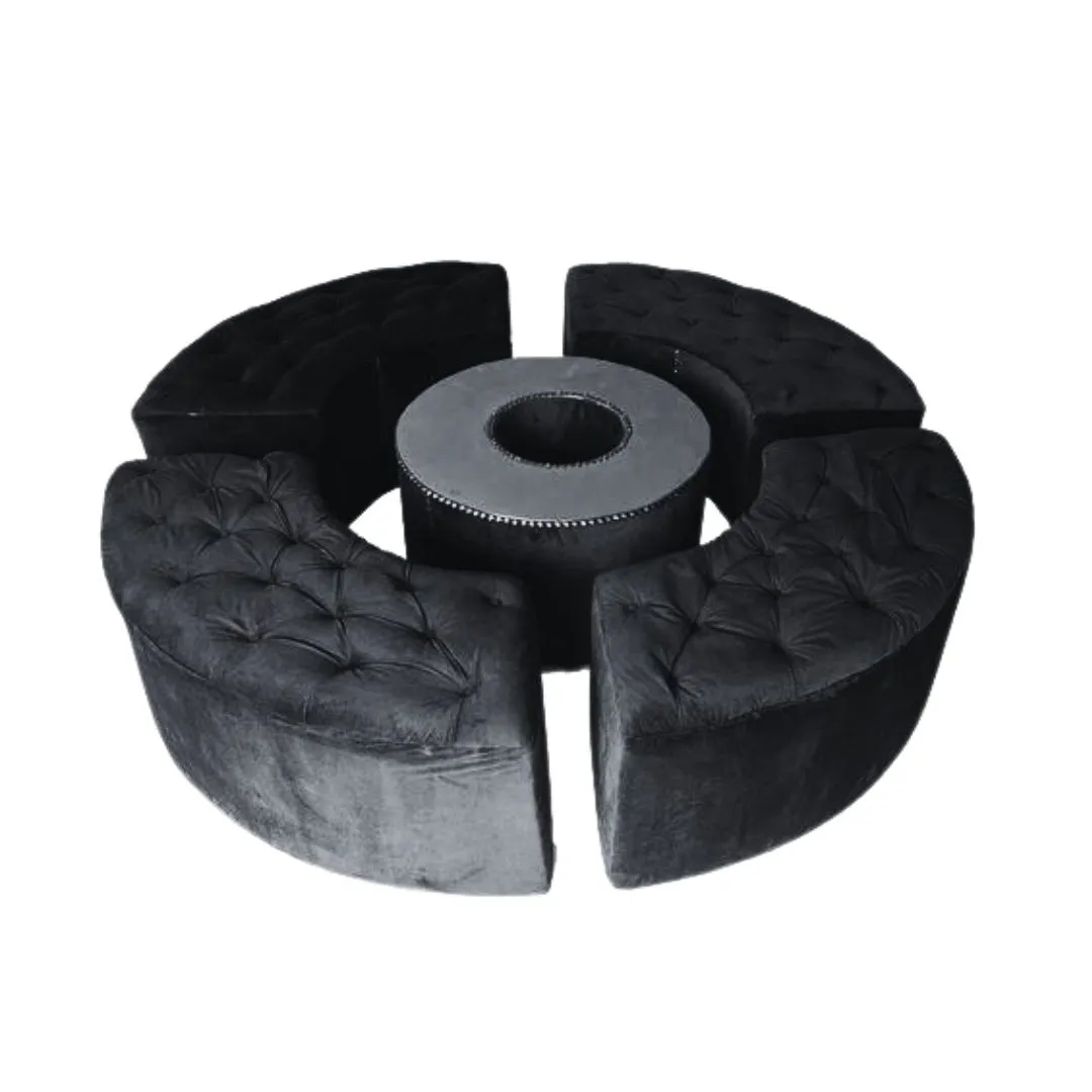 C-shape Ottoman Set Black Velvet