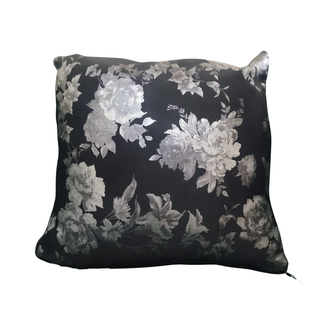 Black and Silver Flower Design Scatter Cushion