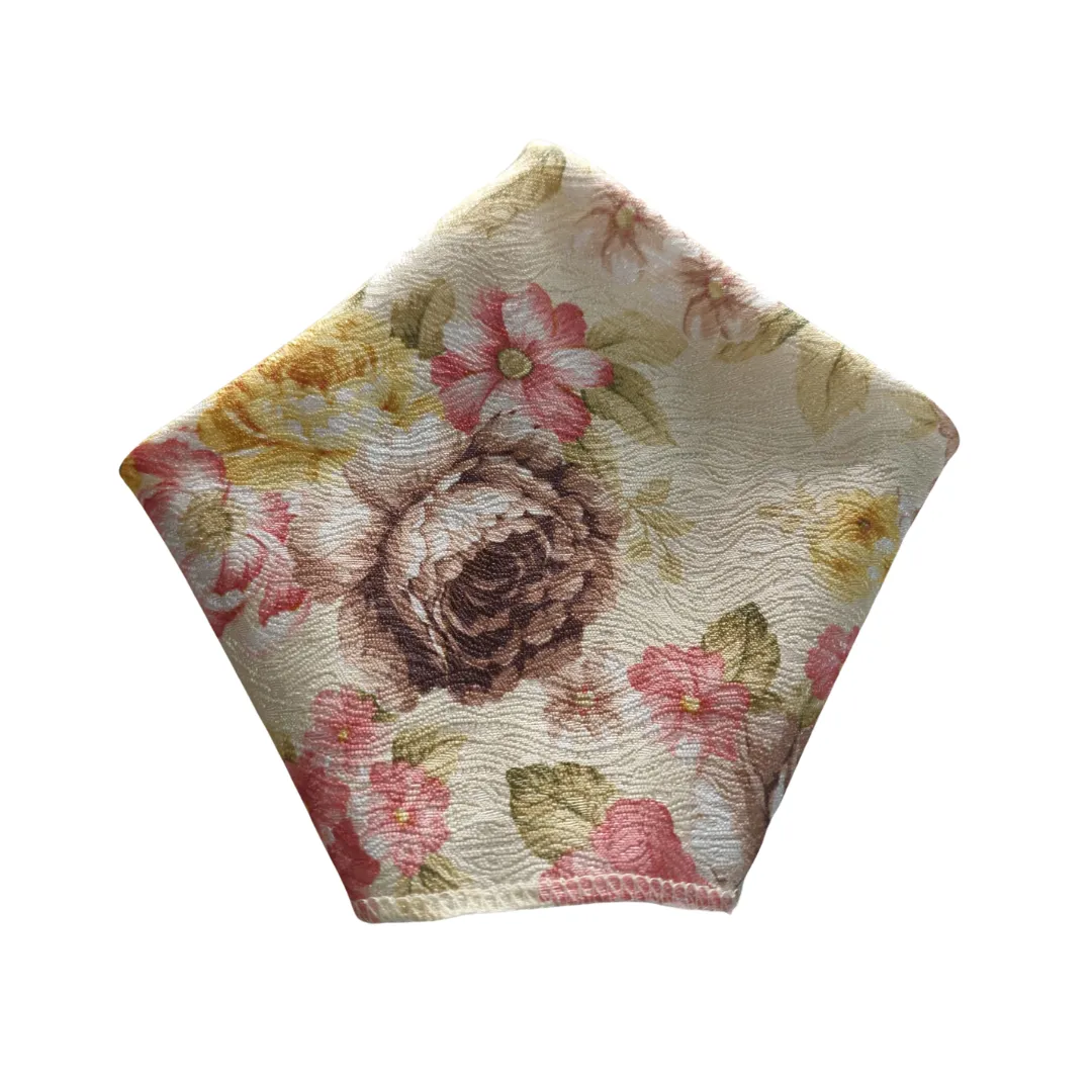 Cream and red floral napkin