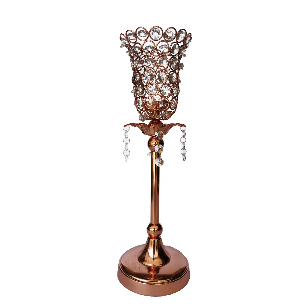 Rose Gold Beaded Centerpiece with Hanging Crystals
