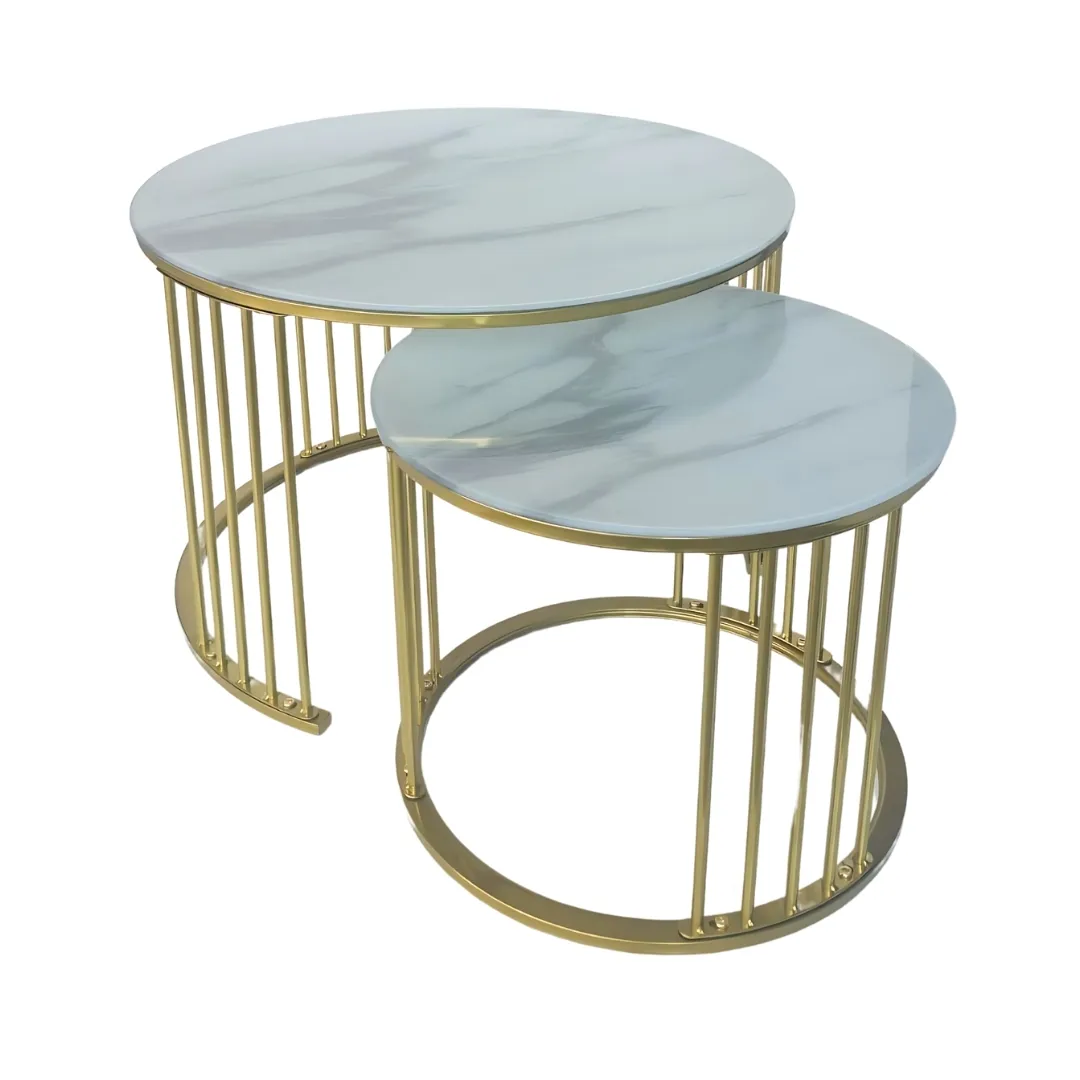 Gold Nesting Coffee table with white glass