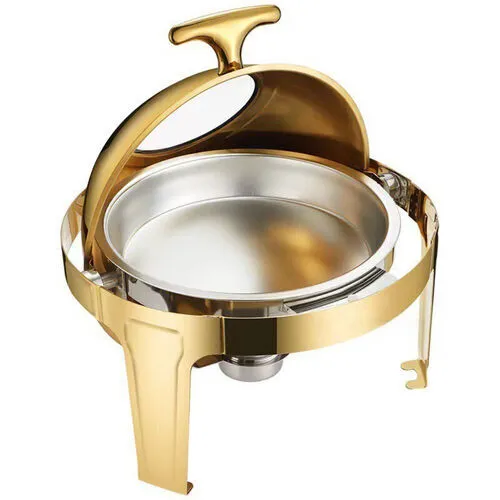 Round Gold roll top Chafing Dish with window