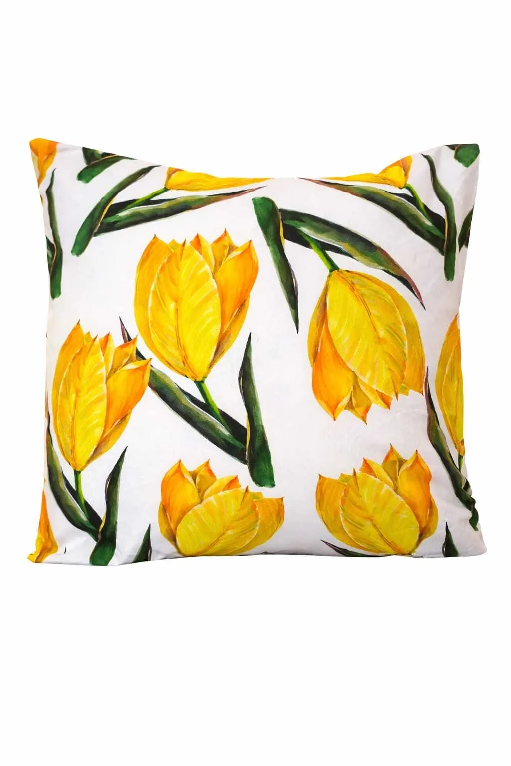 Yellow Tulip flowers on white scatter cushion