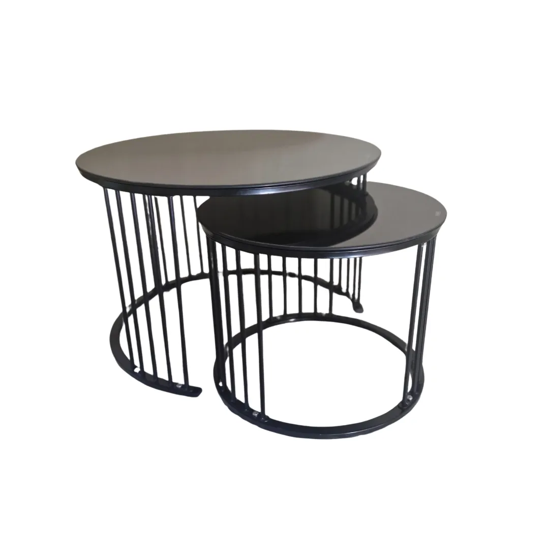 Black Nesting Coffee Table with Black Glass