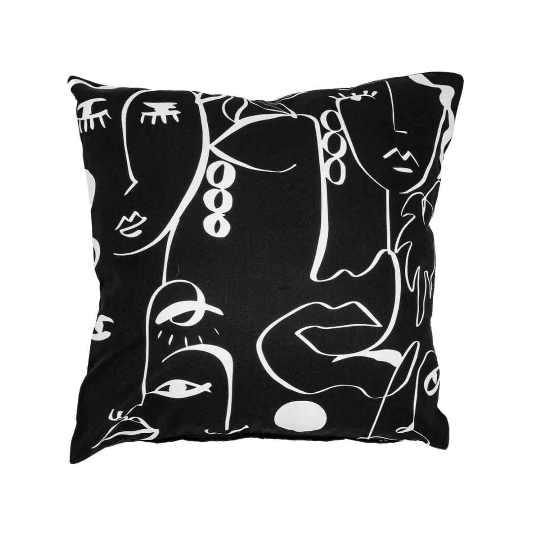 Scribble Faces Printed Scatter Cushion