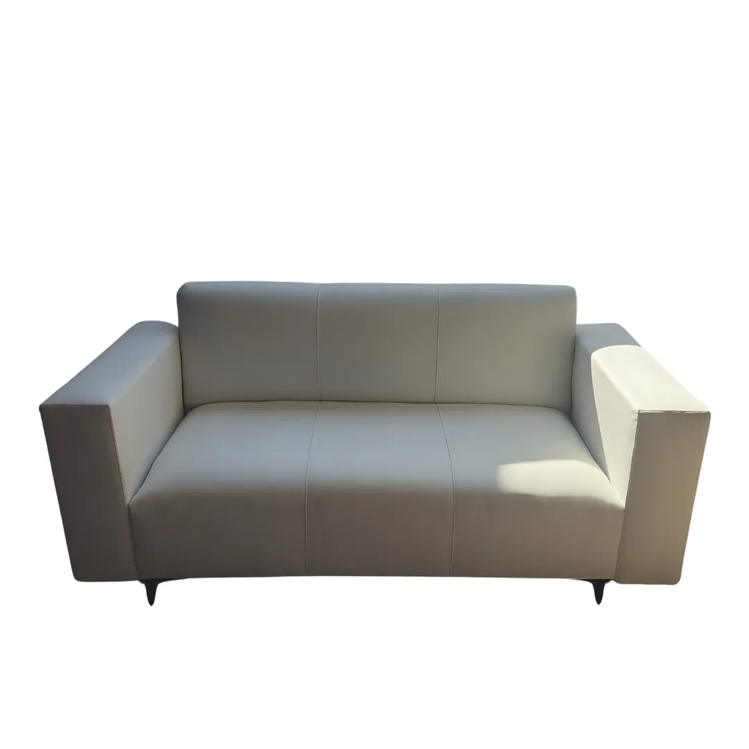 Plain White Three Seater Leather Couch
