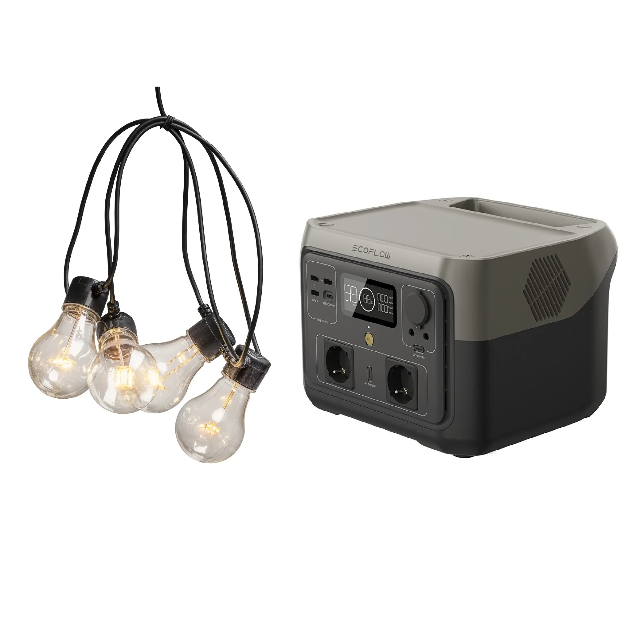 Prikkabel lichtsnoer warm wit 10 meter met accu powerstation huren