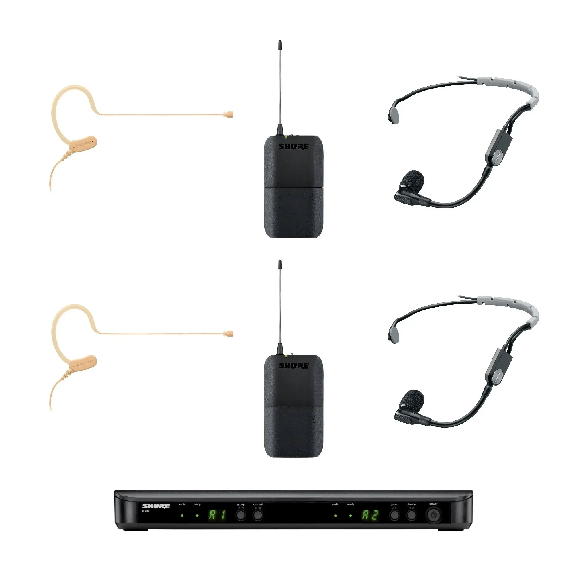 Shure draadloze headset microfoonset x2 huren
