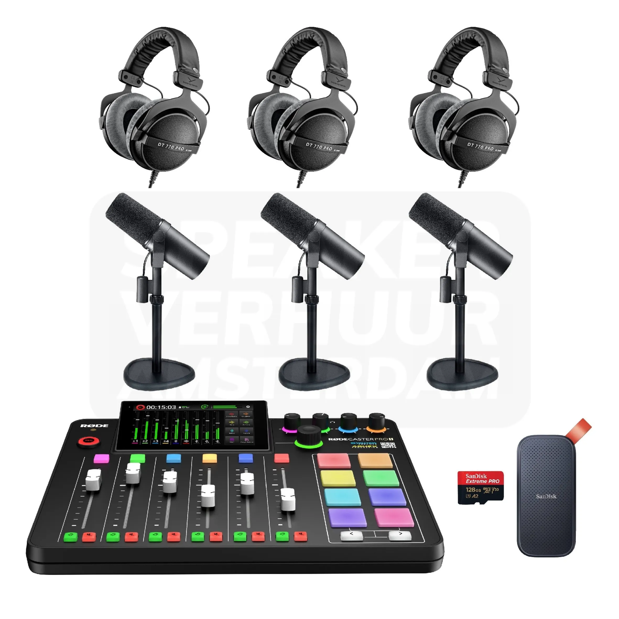 Complete 3 persoons Podcast set pro huren