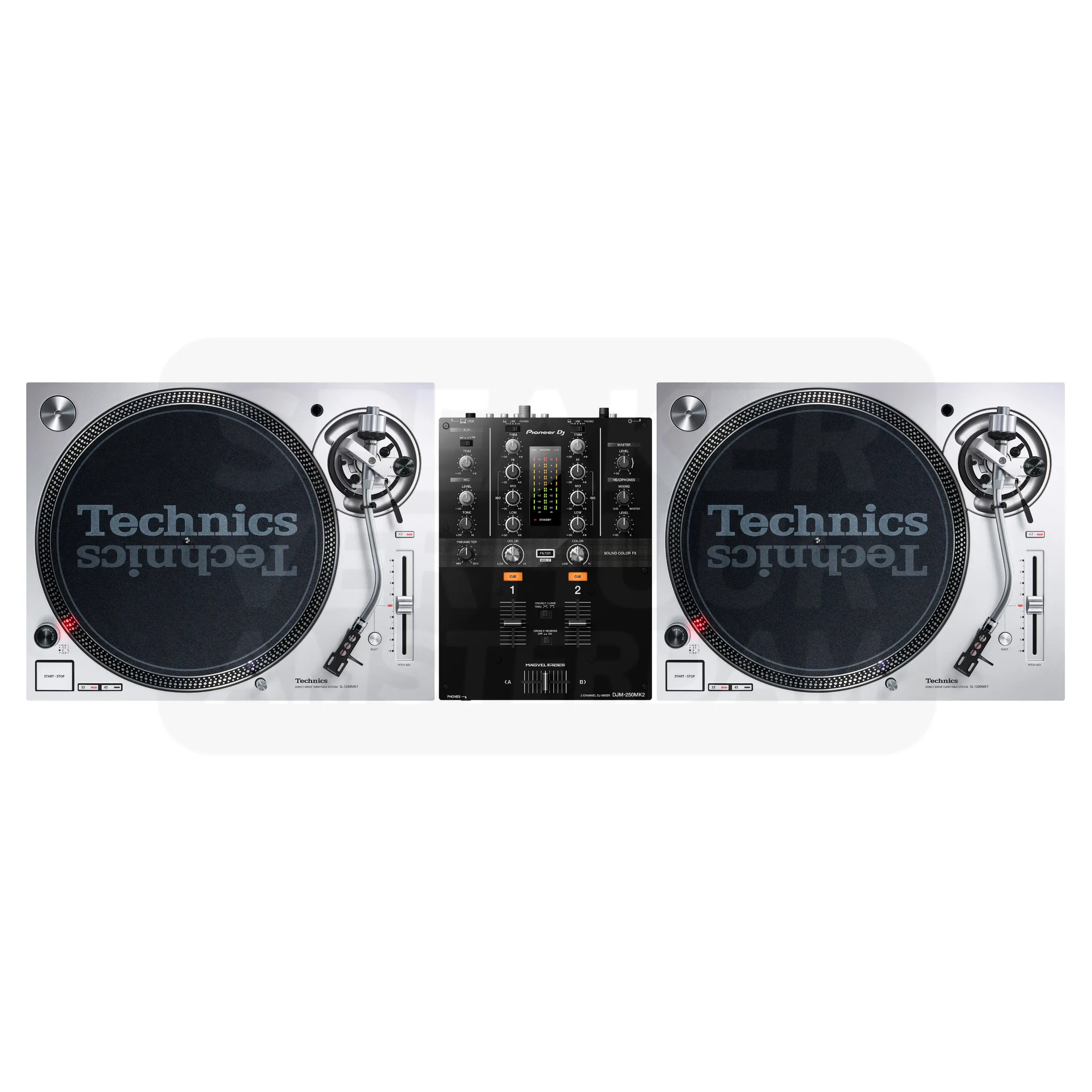 2x Technics SL-1200MK7 vinyl draaitafel + Pioneer DJ DJM-250MK2 DJ mixer huren