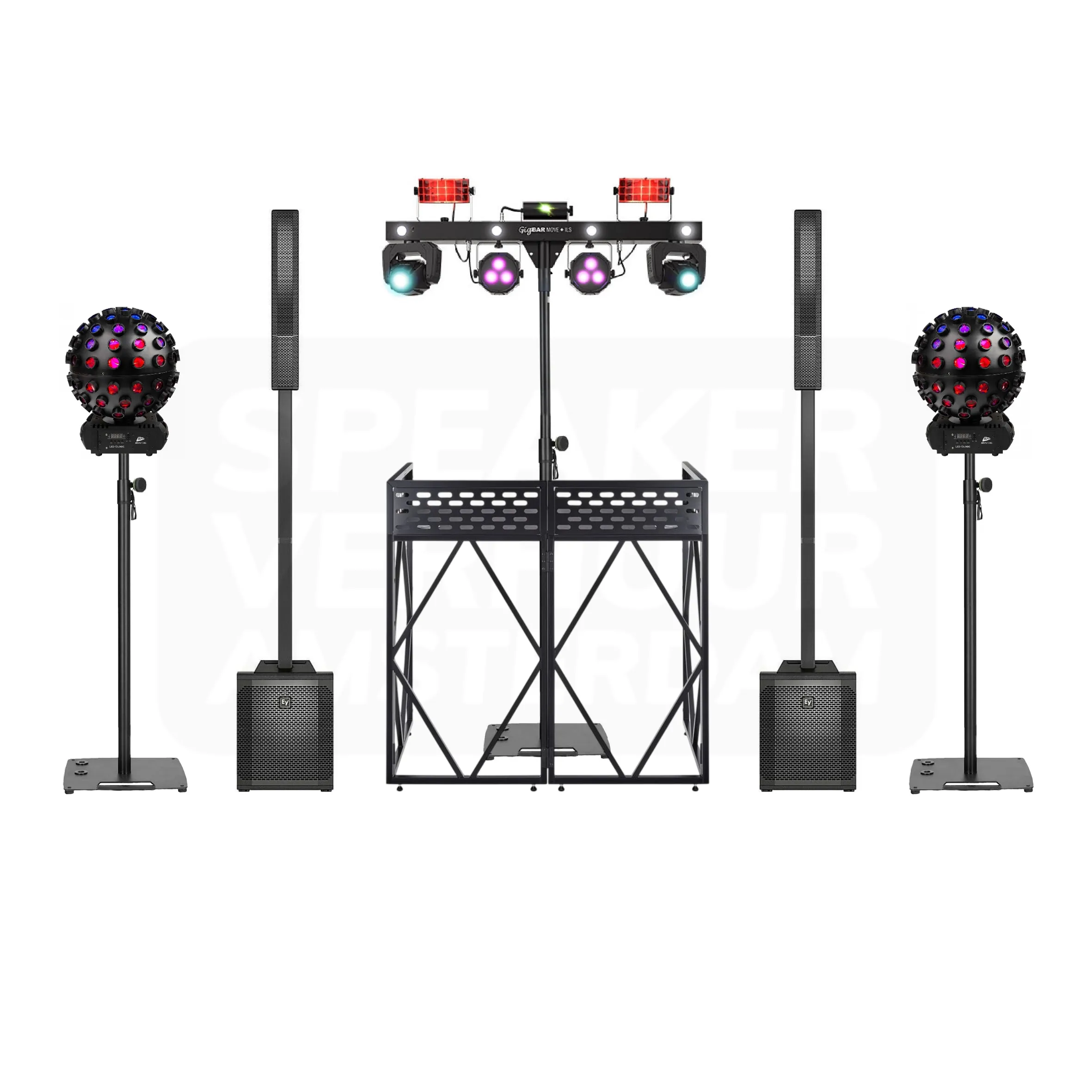 Complete licht en geluid set 60 personen zwart huren