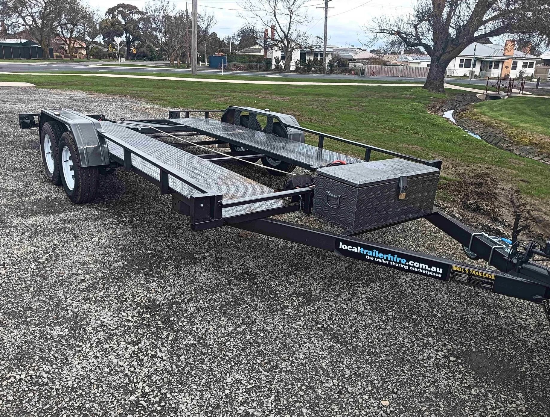 16' Car Trailer 2T (Beavertail) - with straps & 12v winch (Bunkers Hill)