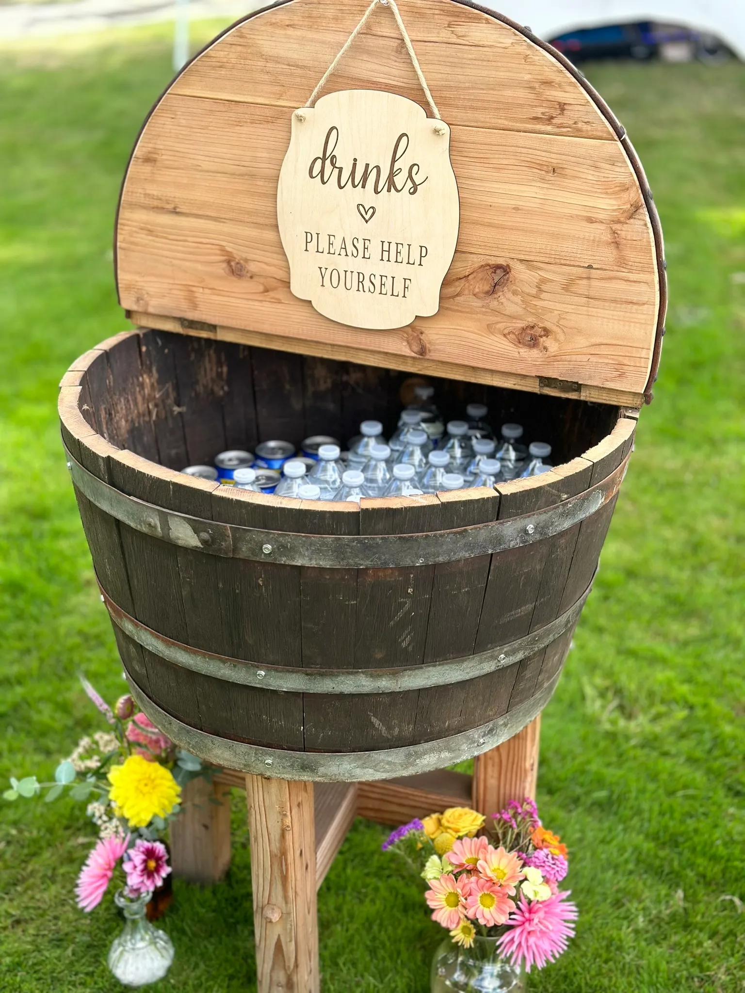 Wine Barrel Water Stand w/ sign