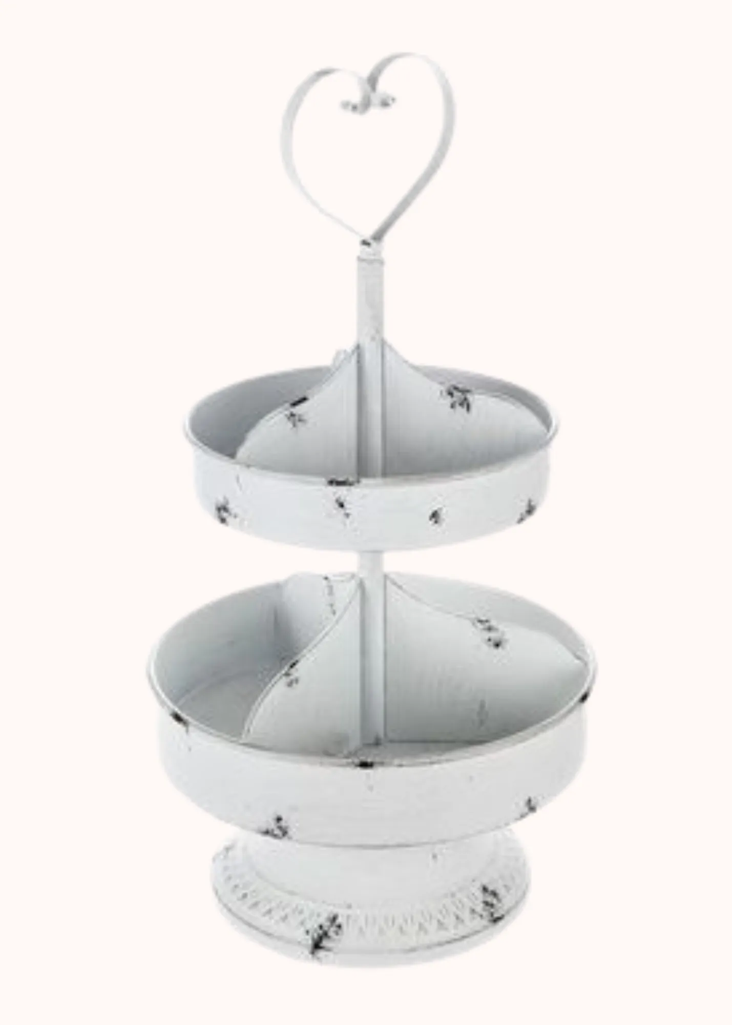 White 2 tier tray w/ heart