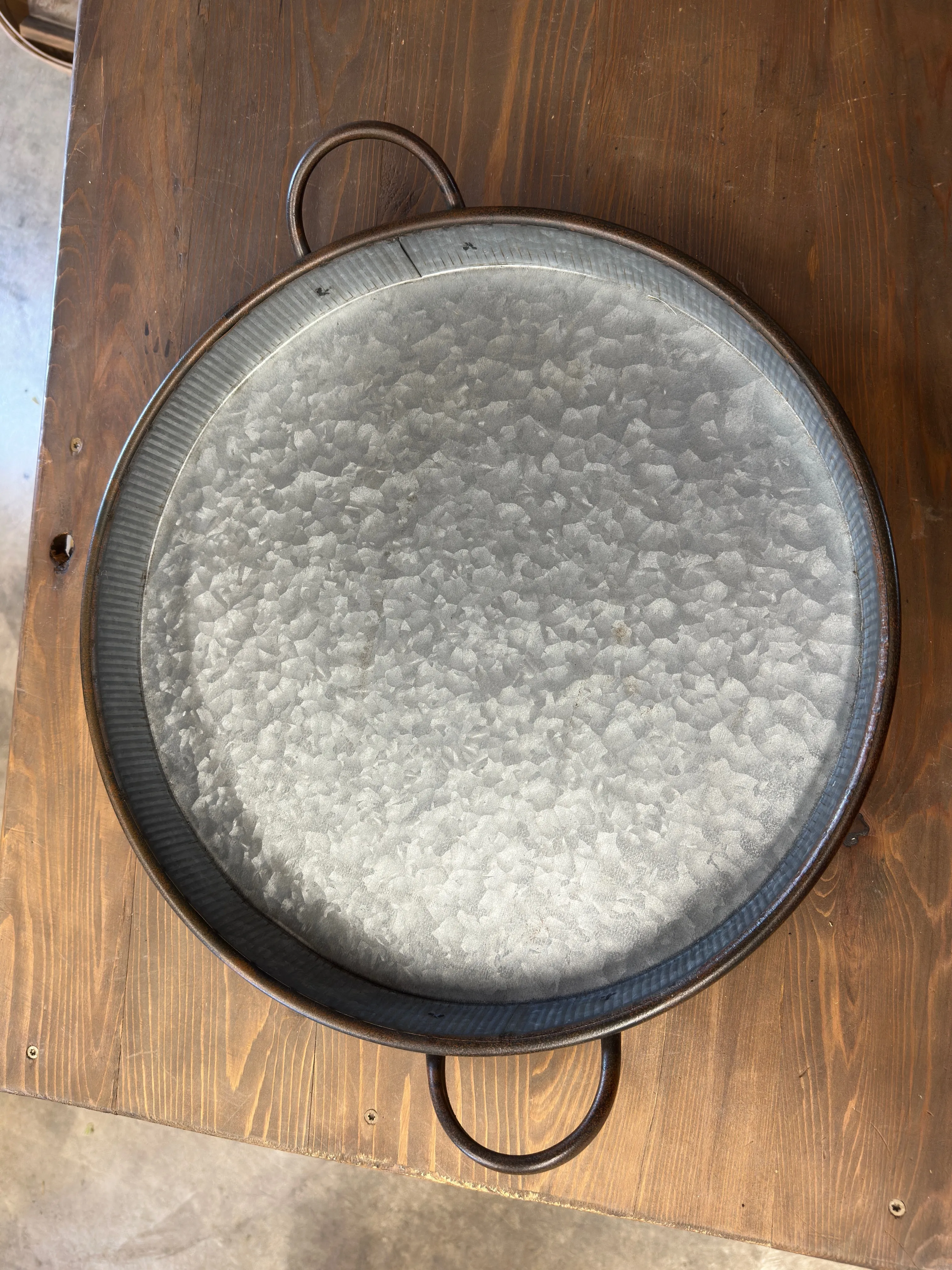 Galvanized Round Tray w/ handles