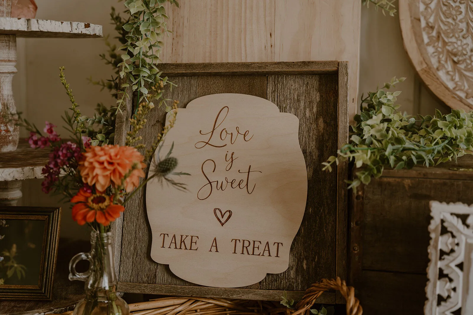Love is Sweet Sign in Rustic Frame