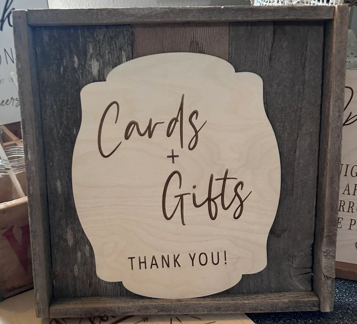 Cards & Gifts Sign in Rustic Frame