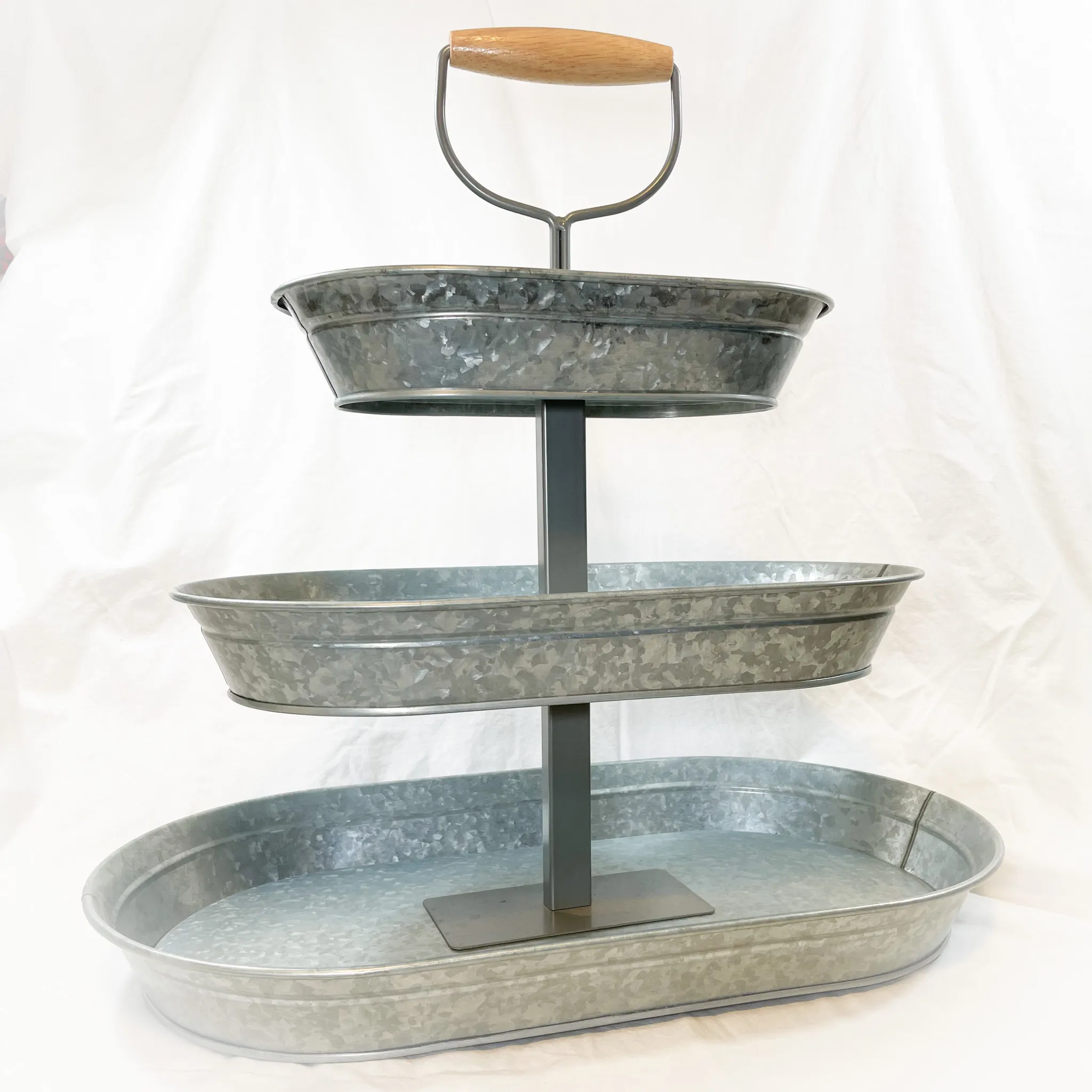 3-Tier Oval Serving Tray, Galvanized Metal