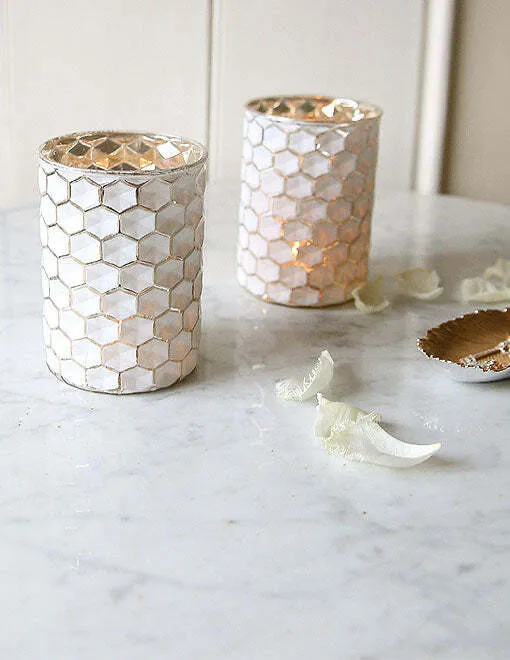 Gold and White Honeycomb Candleholders
