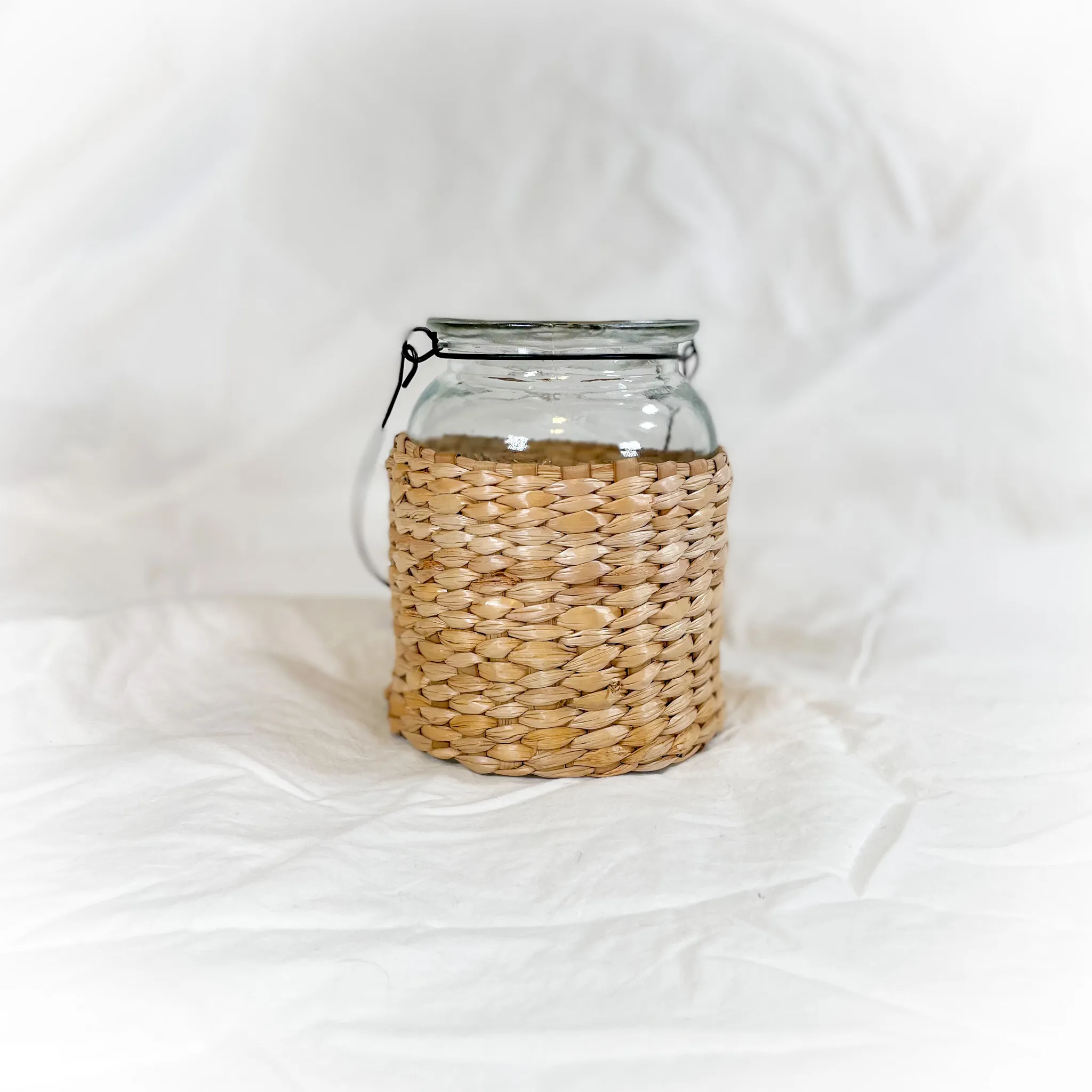 Boho glass and wicker lantern