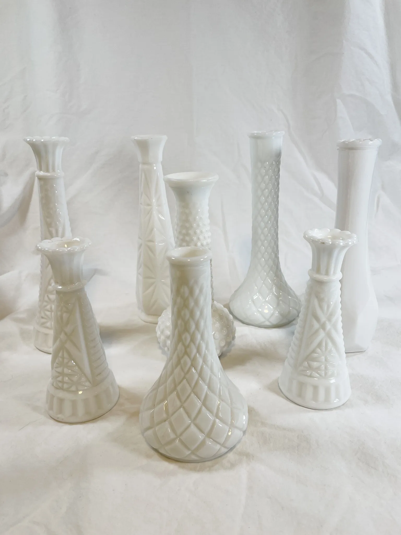 Assorted Tall Milk Glass Vases